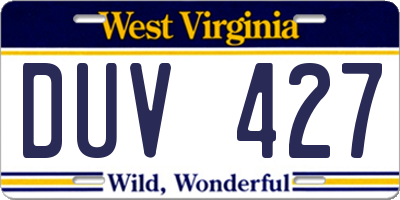 WV license plate DUV427