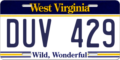 WV license plate DUV429