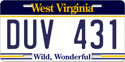WV license plate DUV431