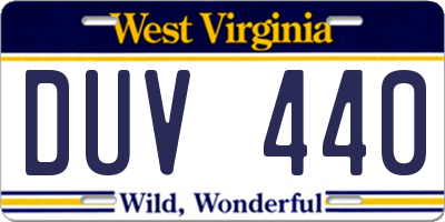 WV license plate DUV440