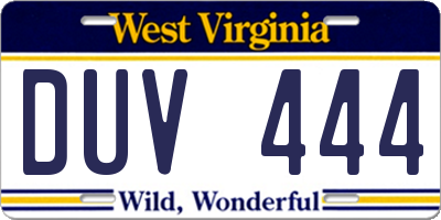 WV license plate DUV444