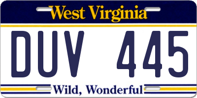 WV license plate DUV445