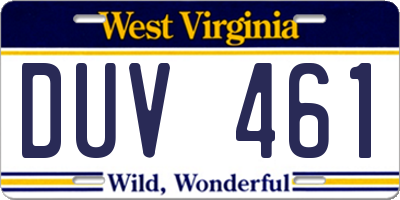 WV license plate DUV461