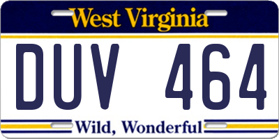WV license plate DUV464