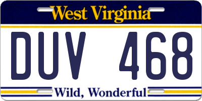 WV license plate DUV468