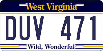 WV license plate DUV471