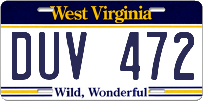WV license plate DUV472