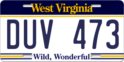 WV license plate DUV473