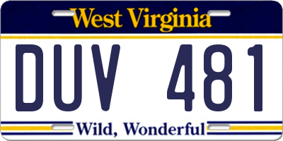 WV license plate DUV481
