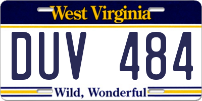 WV license plate DUV484