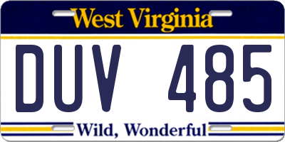 WV license plate DUV485