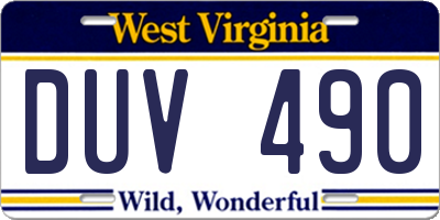 WV license plate DUV490