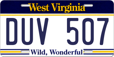 WV license plate DUV507
