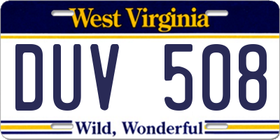 WV license plate DUV508