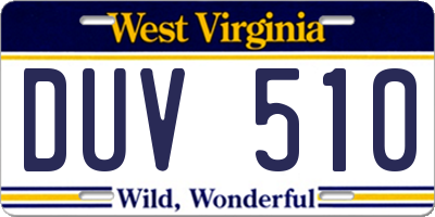 WV license plate DUV510