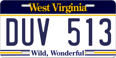 WV license plate DUV513