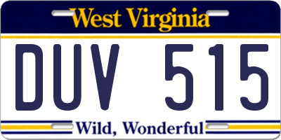 WV license plate DUV515