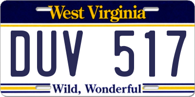 WV license plate DUV517
