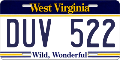 WV license plate DUV522