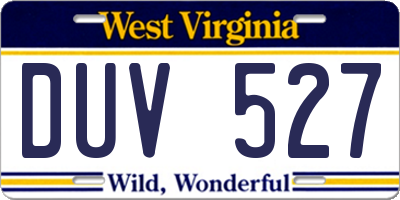 WV license plate DUV527