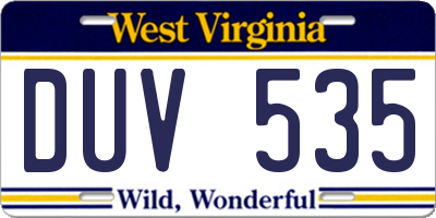 WV license plate DUV535