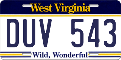 WV license plate DUV543
