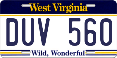 WV license plate DUV560