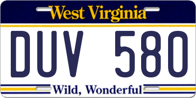 WV license plate DUV580