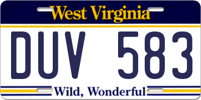 WV license plate DUV583