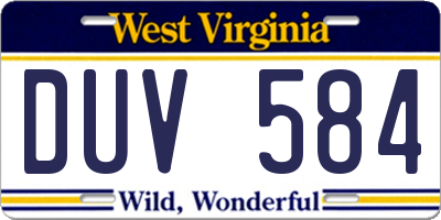 WV license plate DUV584
