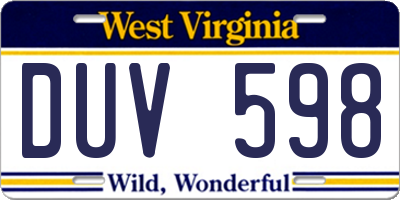 WV license plate DUV598