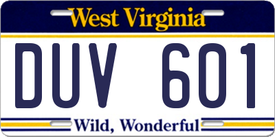 WV license plate DUV601