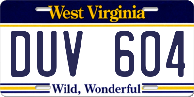 WV license plate DUV604
