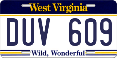 WV license plate DUV609