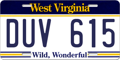 WV license plate DUV615
