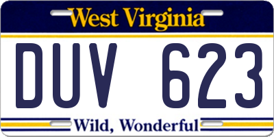 WV license plate DUV623