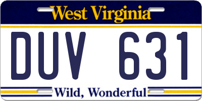 WV license plate DUV631