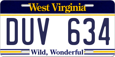 WV license plate DUV634