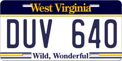 WV license plate DUV640