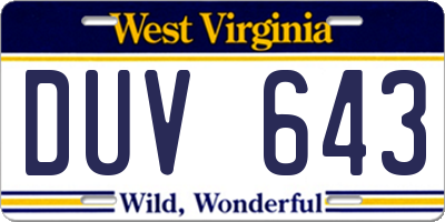 WV license plate DUV643