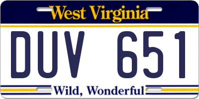 WV license plate DUV651