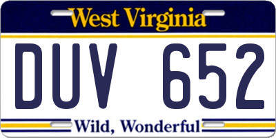 WV license plate DUV652