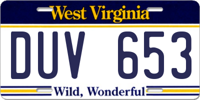 WV license plate DUV653