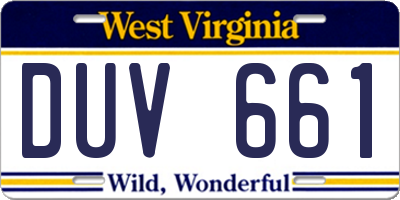 WV license plate DUV661