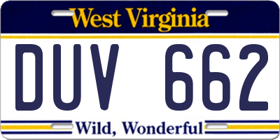 WV license plate DUV662