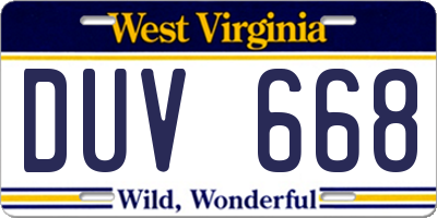 WV license plate DUV668