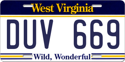 WV license plate DUV669