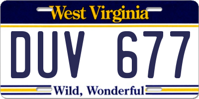 WV license plate DUV677