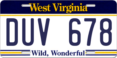 WV license plate DUV678