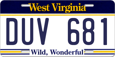 WV license plate DUV681